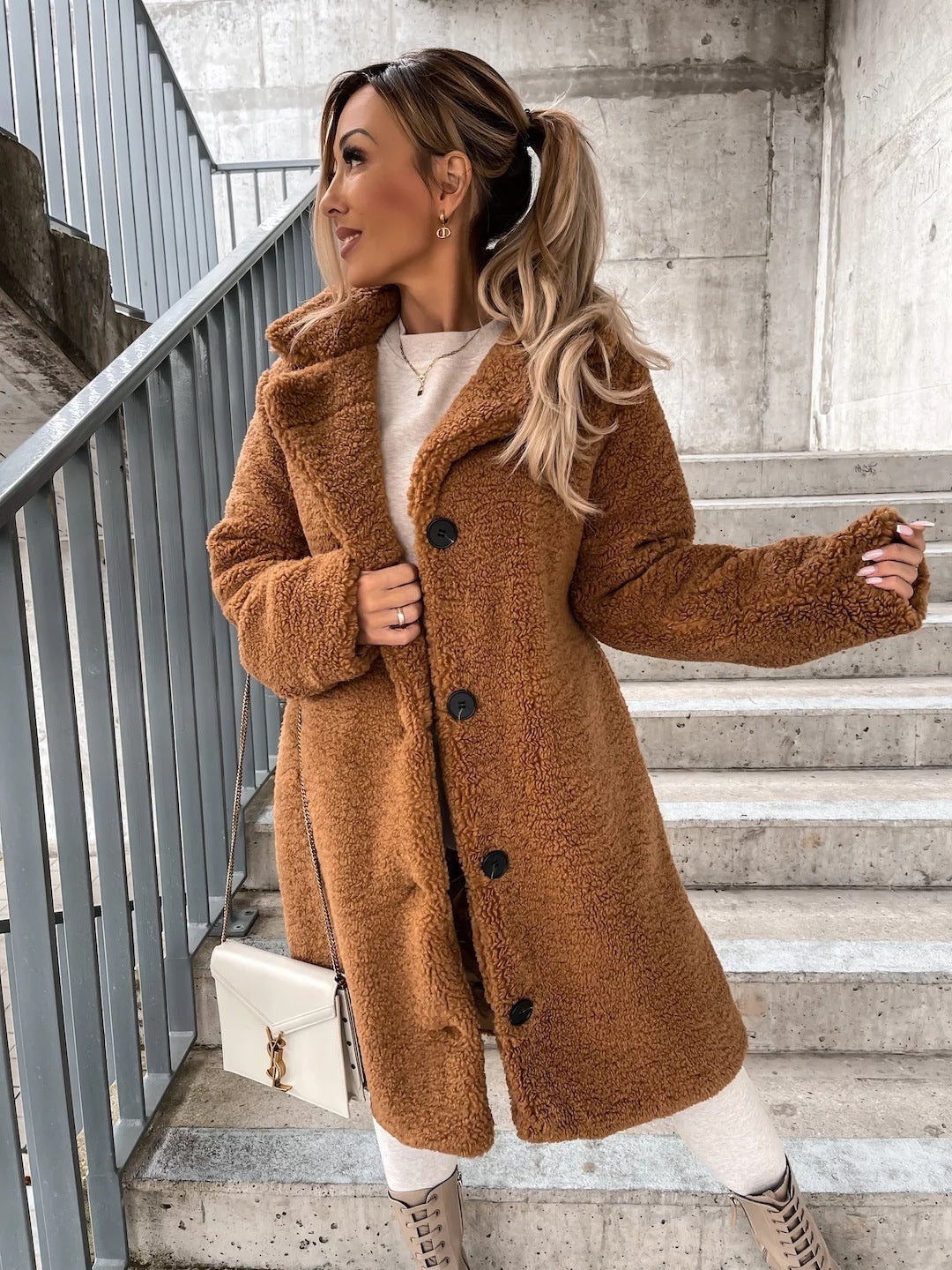 Comfortable and elegant women's coat for the winter season |Long Sleeve Lapel Jacket Lamb Wool Large