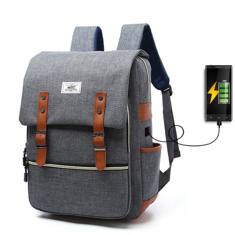 Vintage Canvas Backpack with USB Charging – Laptop School & Travel Bag