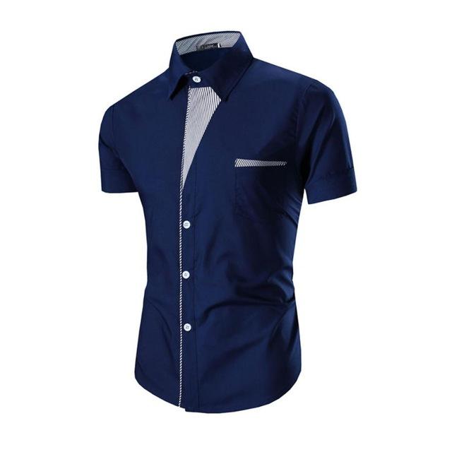 Men Short Sleeve Button Shirt |  Black, Navy, Red And White