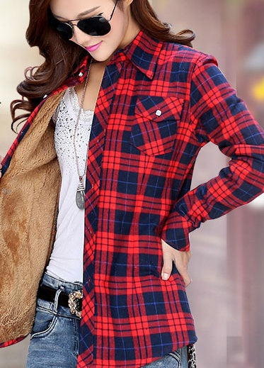 Women's British Long Sleeved Plaid Shirt  For Casual Use At Home Or For A Walk