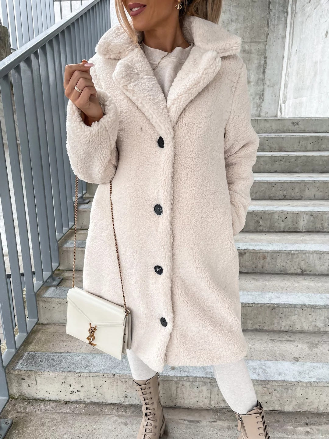 Comfortable and elegant women's coat for the winter season |Long Sleeve Lapel Jacket Lamb Wool Large
