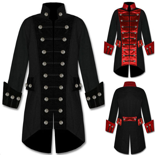 Men's colorful, vintage steampunk coat. Red and black.