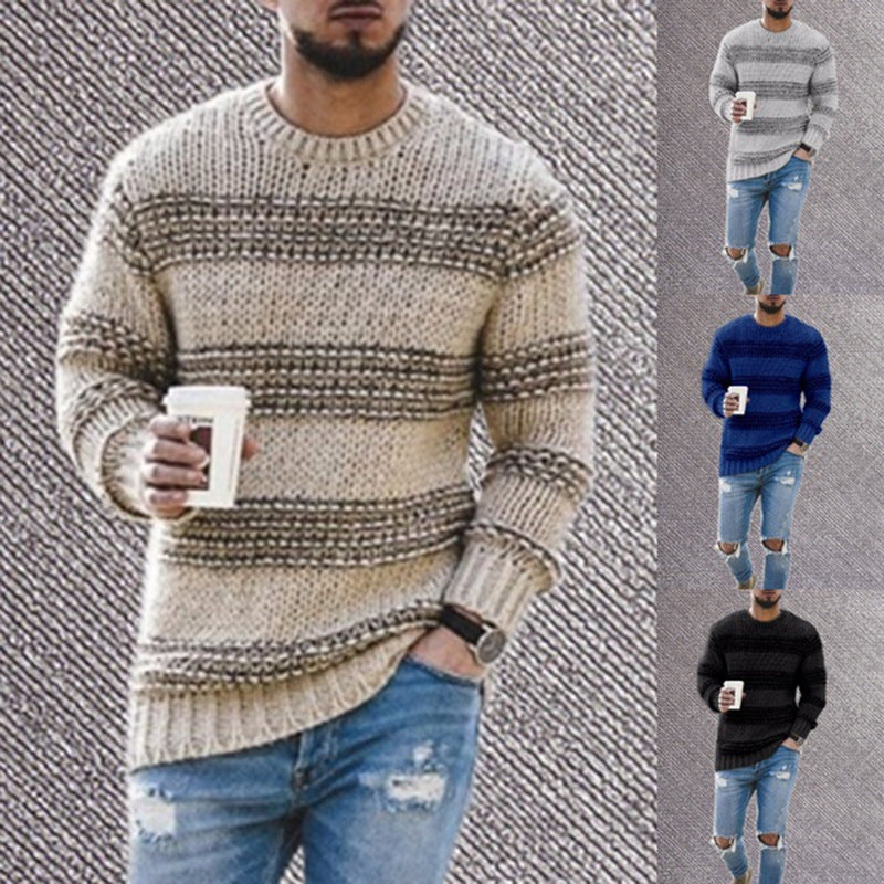 Casual Striped Knitted Round Neck Pullover Sweater 🧶🦓