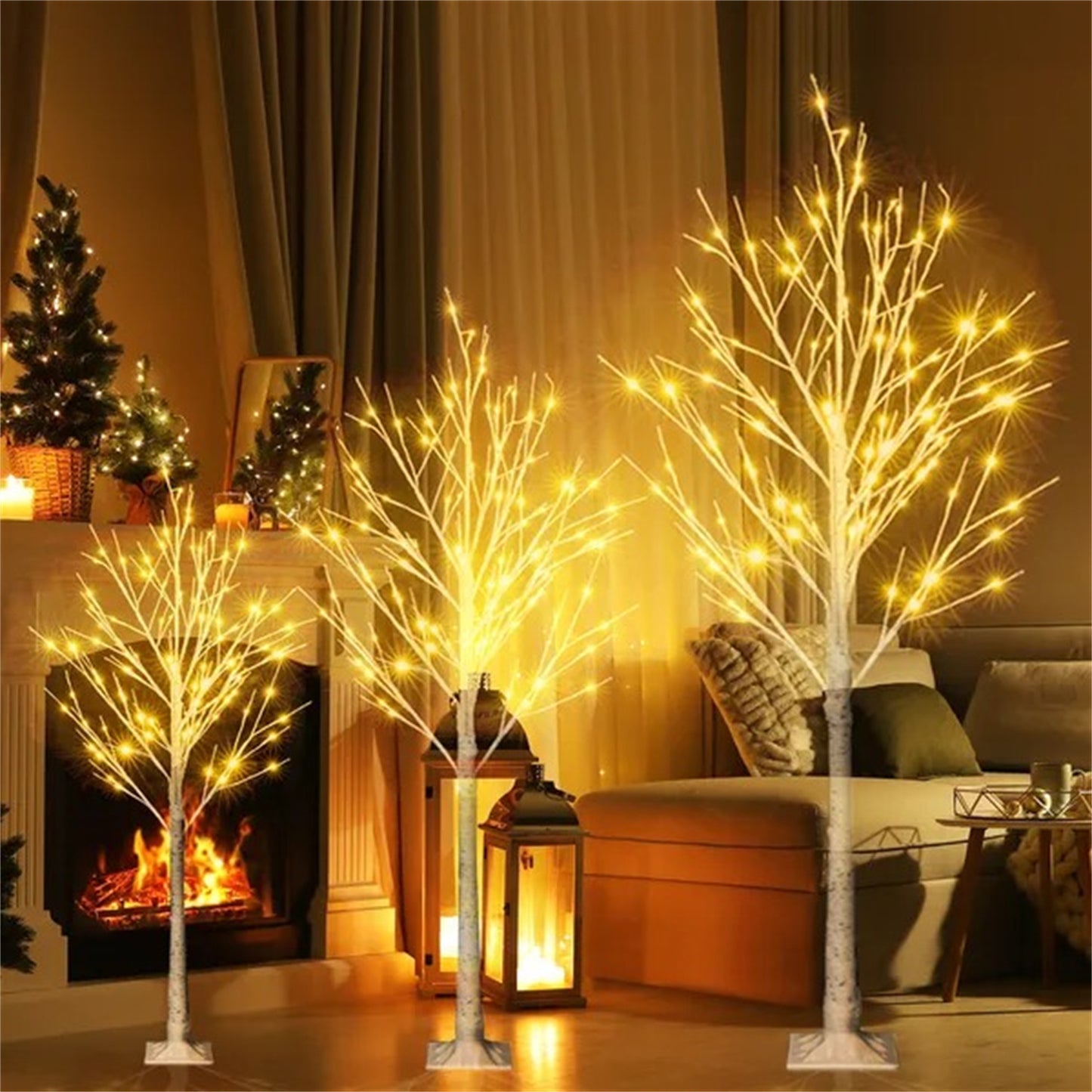 6 Feet 96 LED Lighted Birch Tree For Thanksgiving And Christmas Decor Home