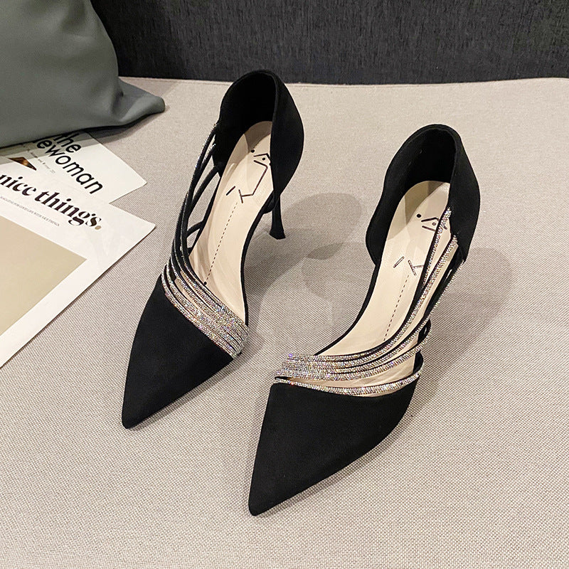 Rhinestone Casual Pointed High Heels To Look Taller