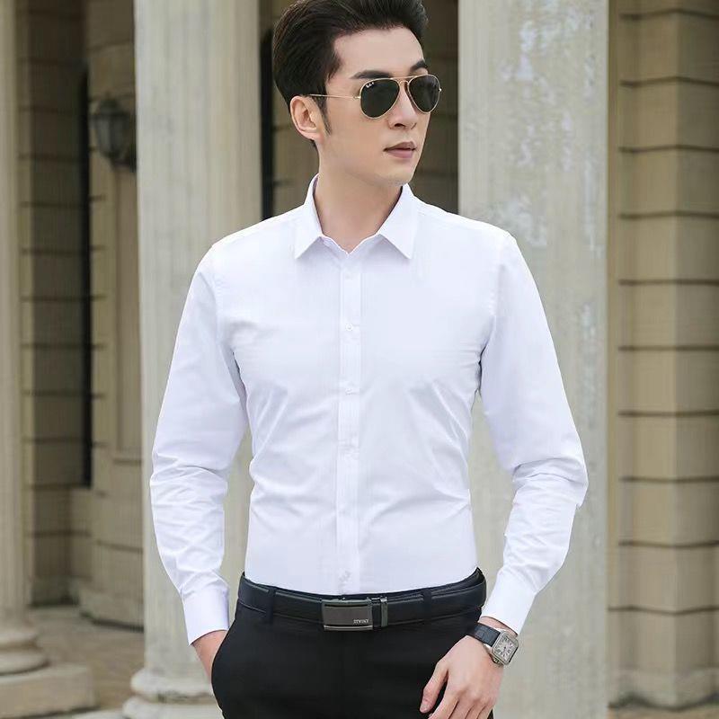 Men’s Classic White Slim Fit Long Sleeve Shirt 👔✨