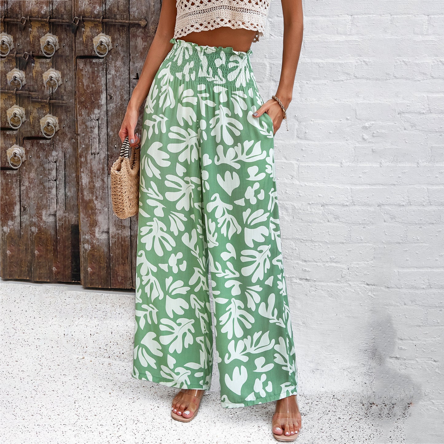 Elegant Loose Elastic High Waist Straight Pants For Womens