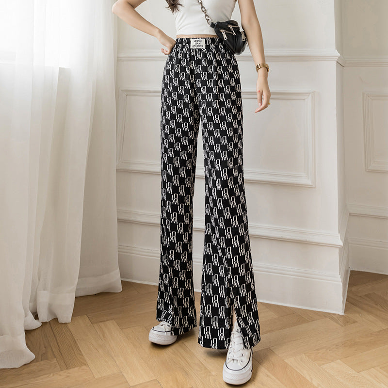 Women’s High-Waist Plaid Flared Pants – Slimming Slit Summer Trousers