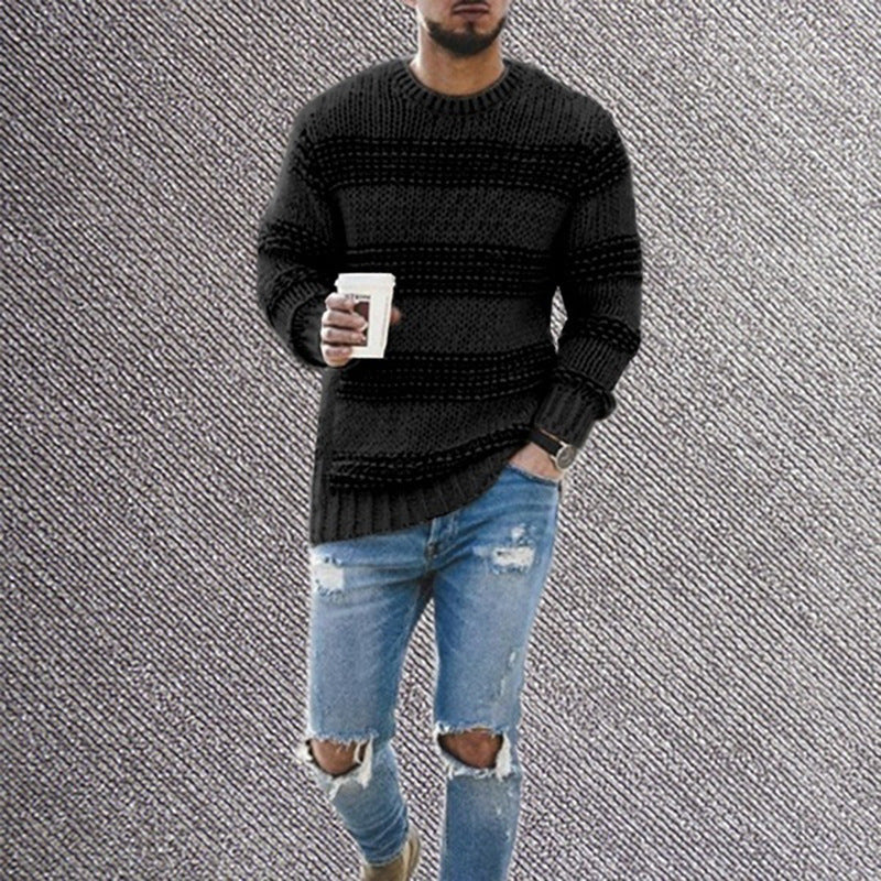 Casual Striped Knitted Round Neck Pullover Sweater 🧶🦓