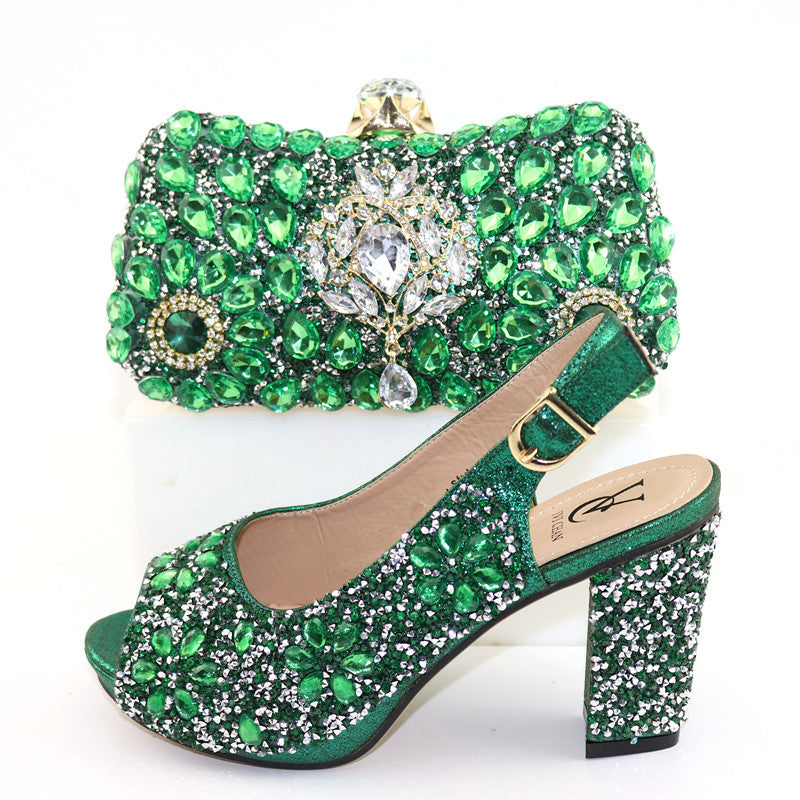 Women's Formal Heel Sandals For Night Club | Bag With Rhinestone Shoes.