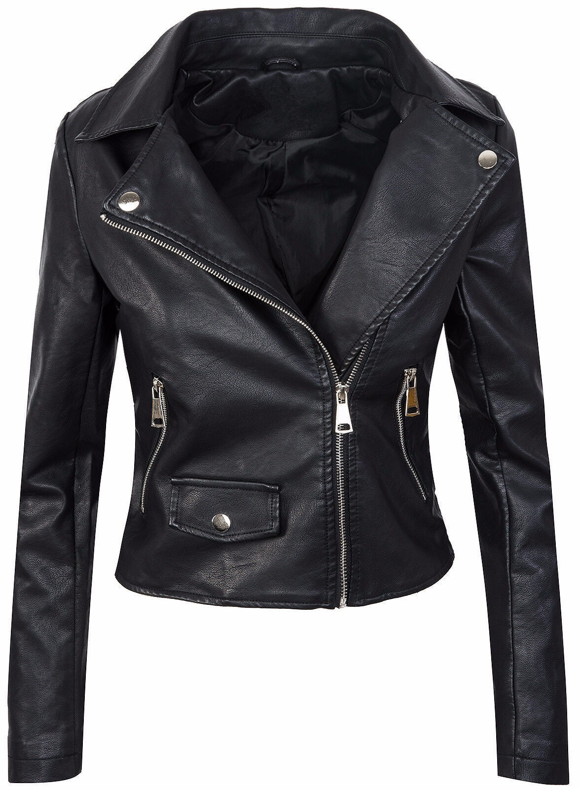 Stylish Leather Jacket For Women | Chic Slim PU Leather Fall Winter Coat With Short Zipper