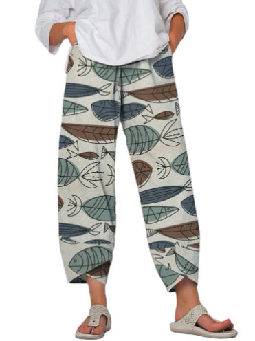 Women’s Linen Cropped Trousers – Loose Fit Casual All-Match Pants