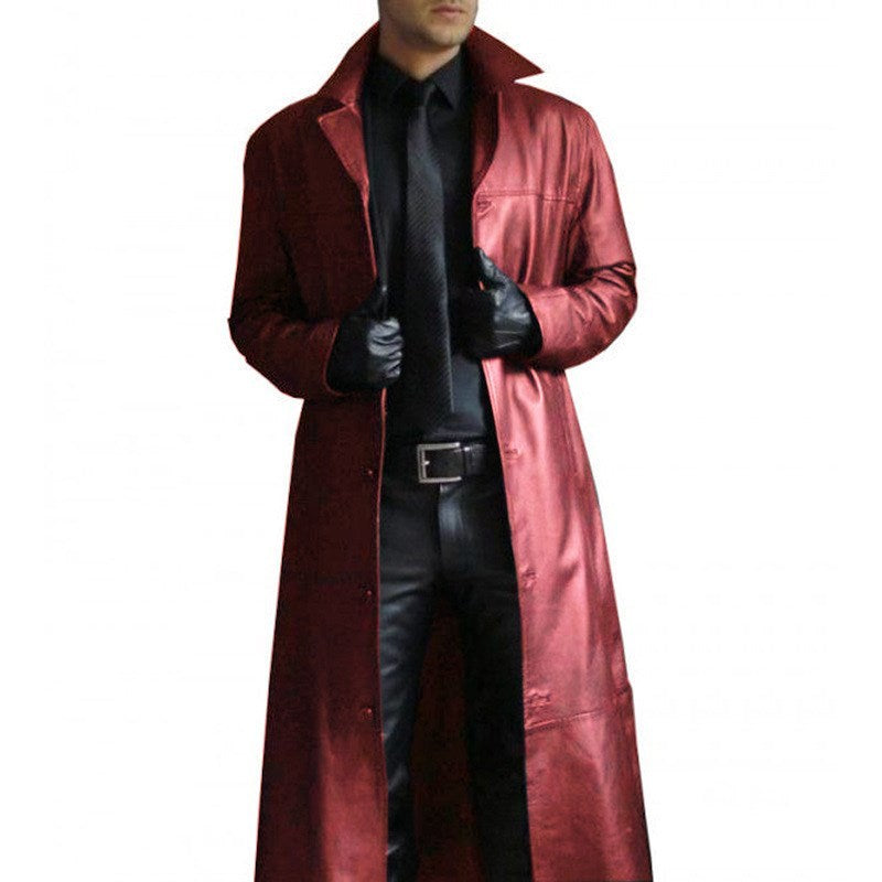 Chaqueta de cuero larga con solapas ajustadas para hombre | Para invierno