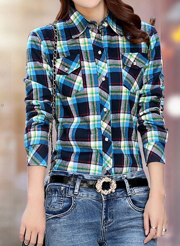 Women's British Long Sleeved Plaid Shirt  For Casual Use At Home Or For A Walk