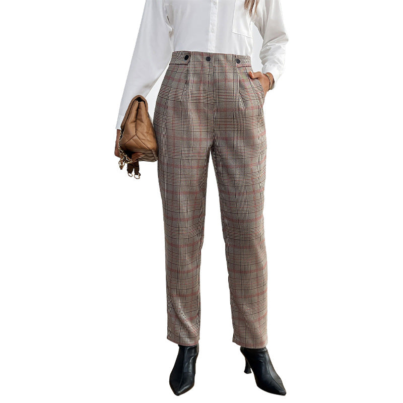 Houndstooth Suit Pants for Women – Elegant High-Waist Ladies Trousers