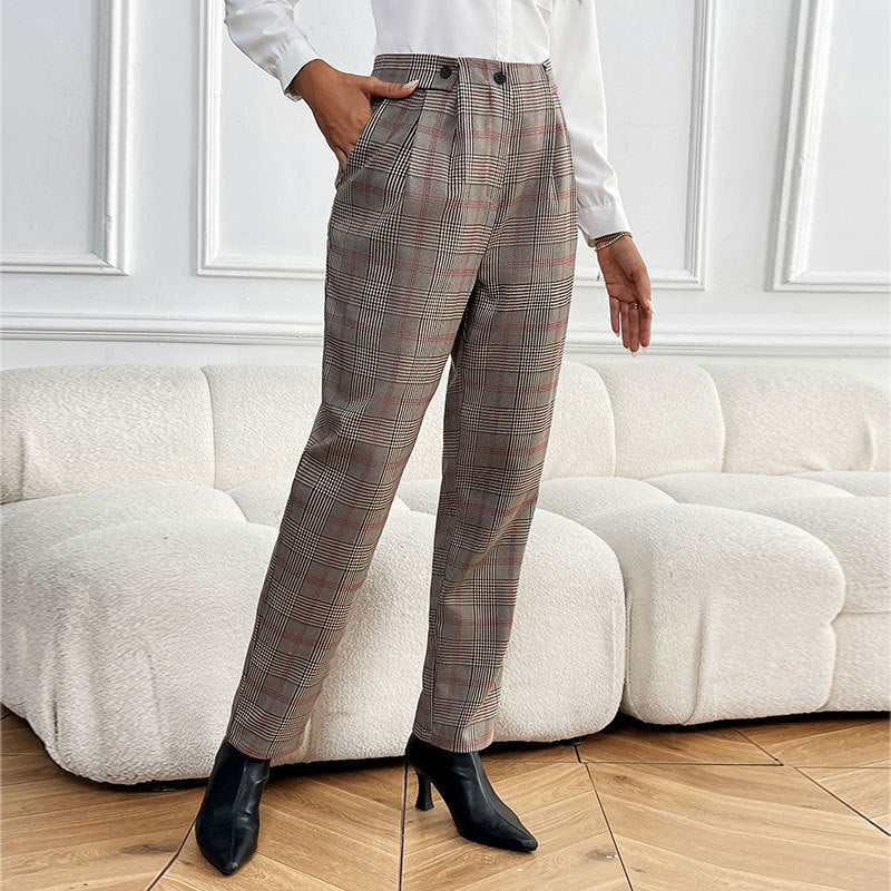 Houndstooth Suit Pants for Women – Elegant High-Waist Ladies Trousers