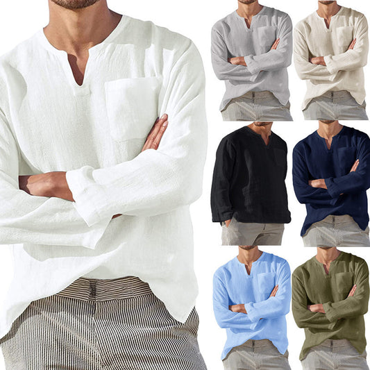 Men's Stylish Acetate Fibre Long Sleeve V-neck Shirt