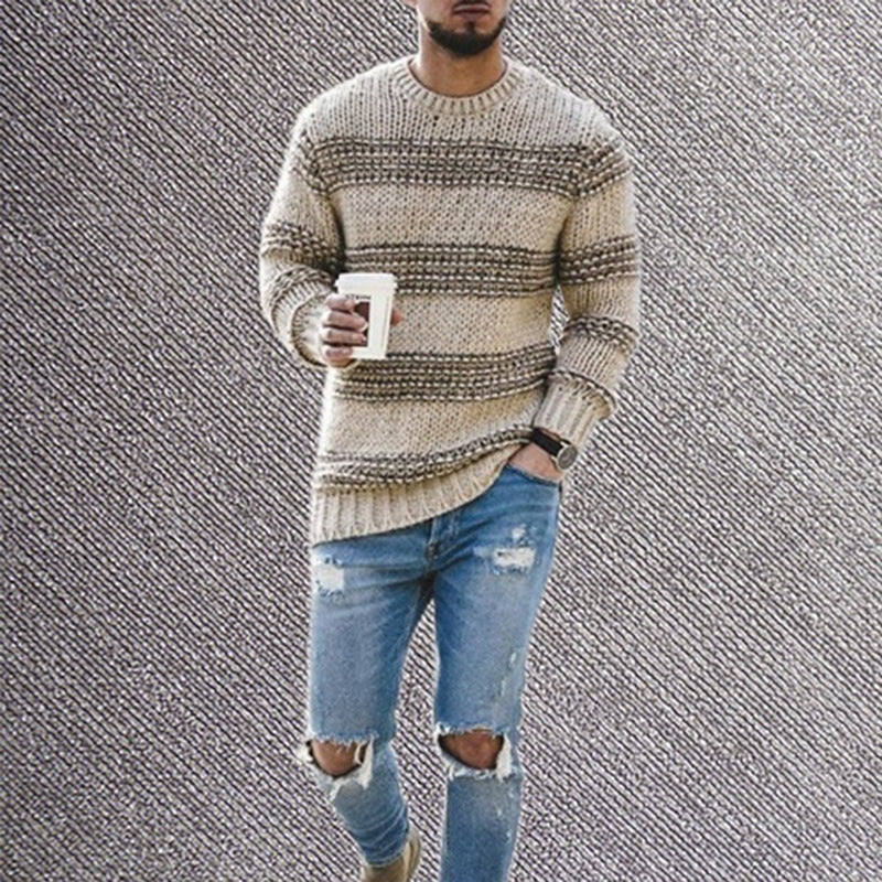 Casual Striped Knitted Round Neck Pullover Sweater 🧶🦓