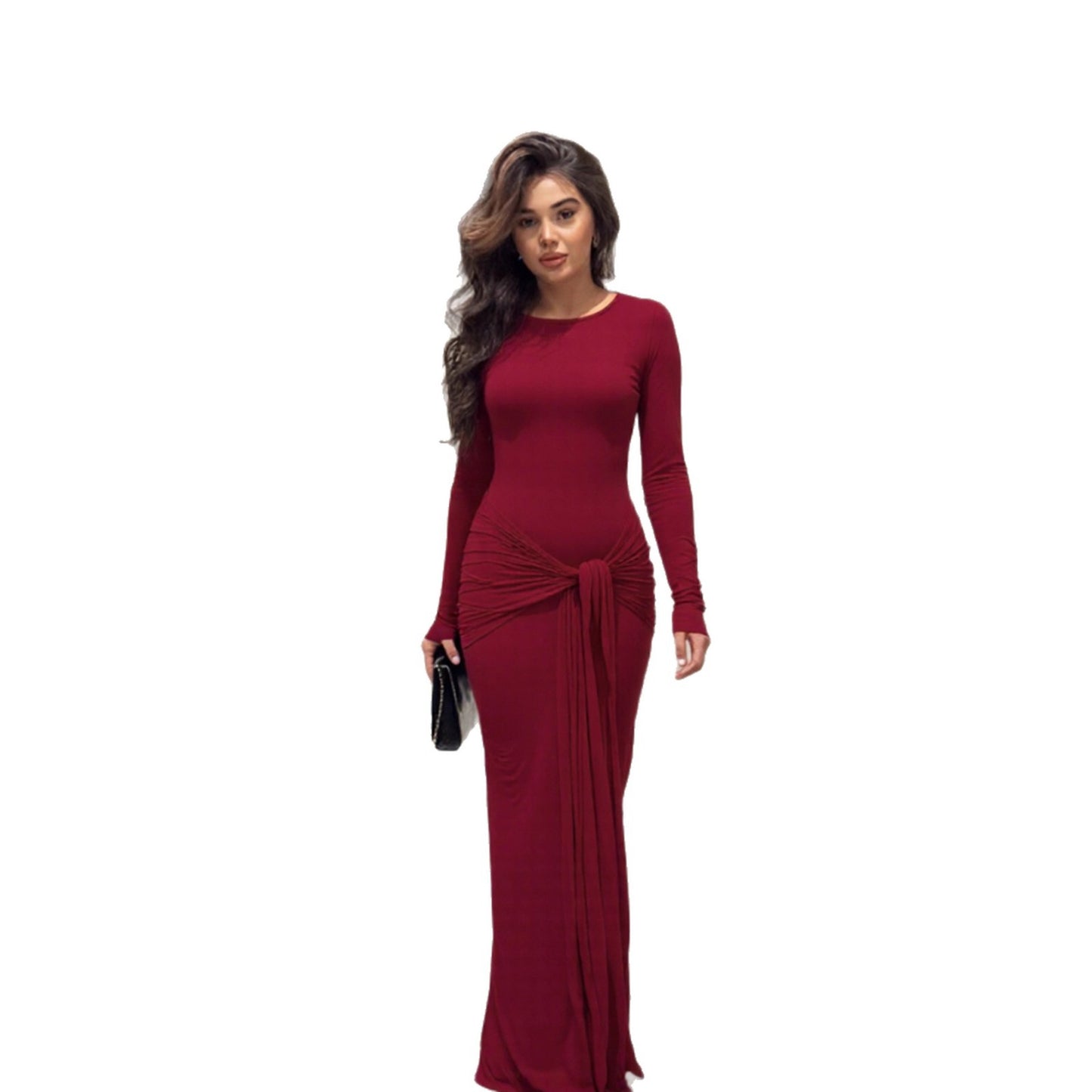 Women’s Long Sleeve Sheath Dress – Body-Hugging Crew Neck Fashion Dress