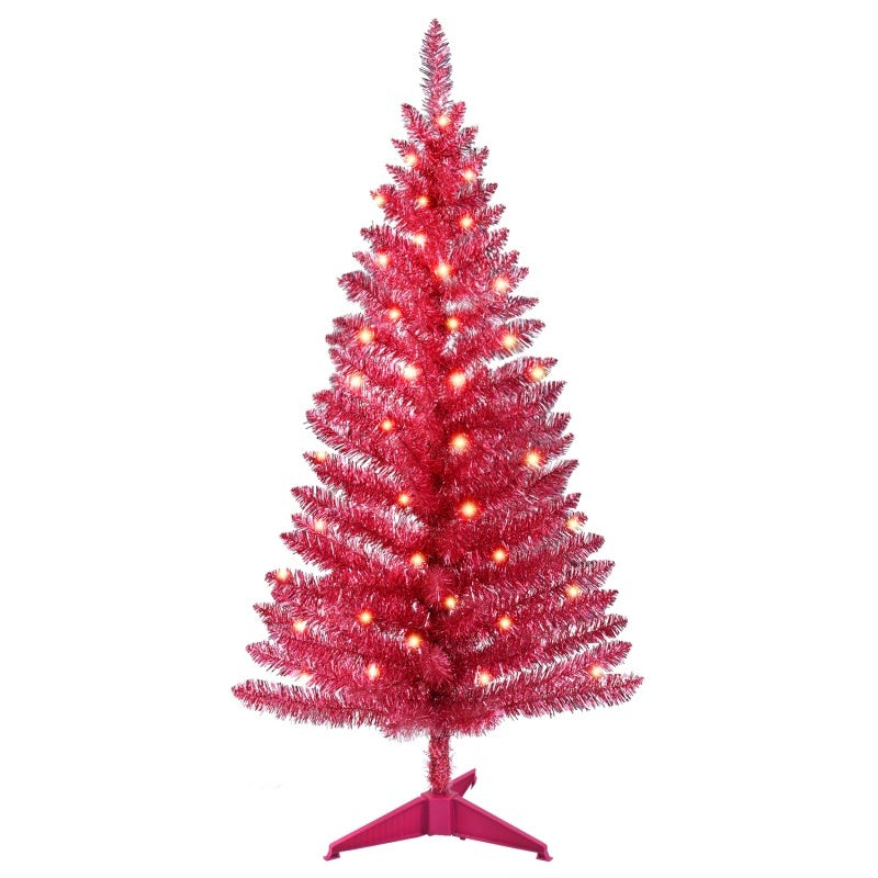 4 Ft Red Artificial Christmas Tree With 50 Lights And 112 Branch Tips.