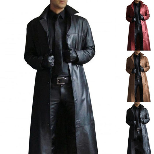 Chaqueta de cuero larga con solapas ajustadas para hombre | Para invierno