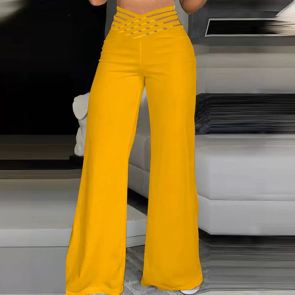 Women’s High-Waist Wide-Leg Pants – Ribbon Tie Elegant Trousers