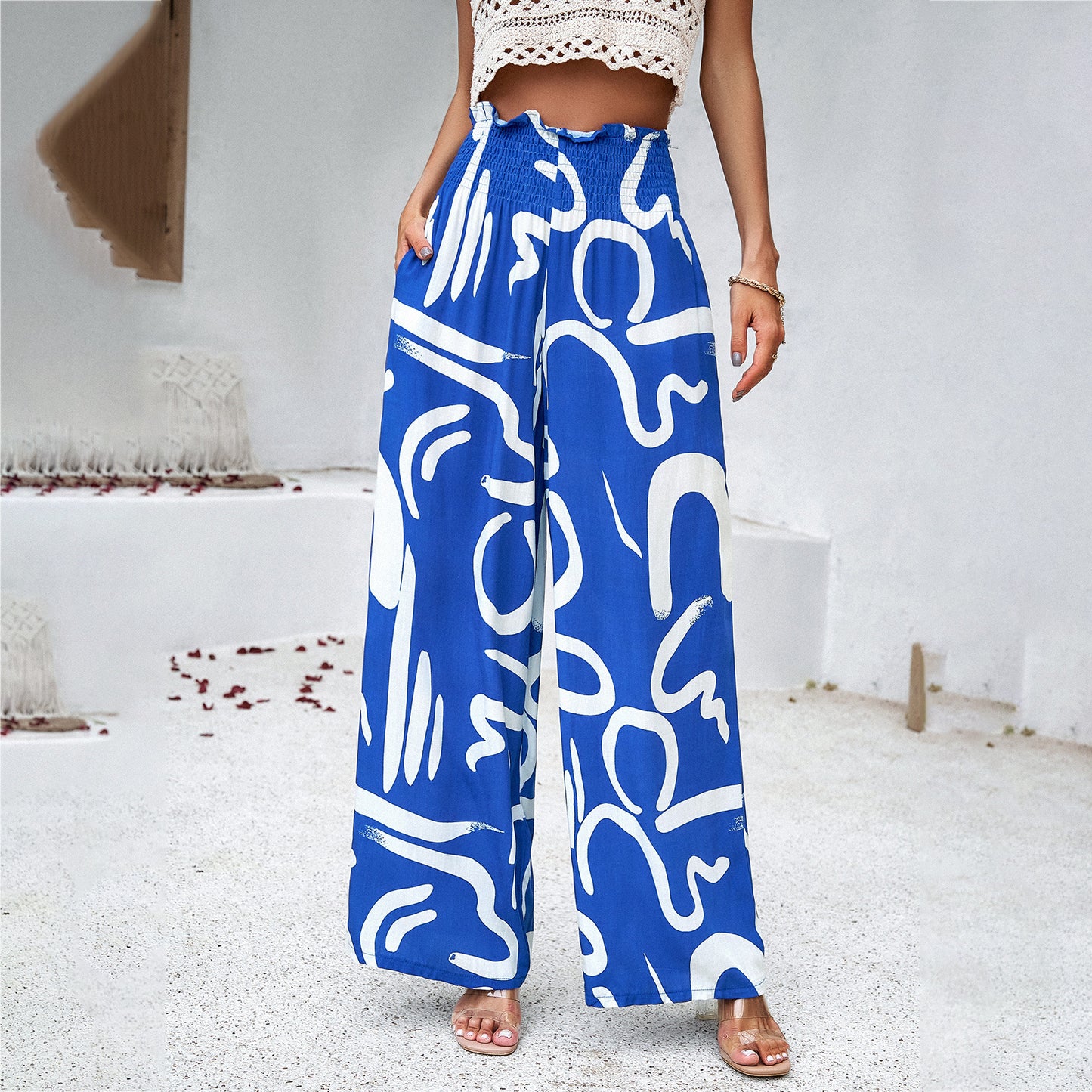 Elegant Loose Elastic High Waist Straight Pants For Womens
