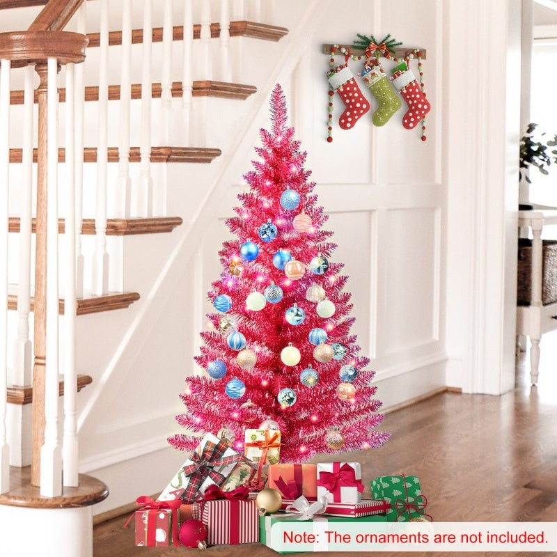 4 Ft Red Artificial Christmas Tree With 50 Lights And 112 Branch Tips.