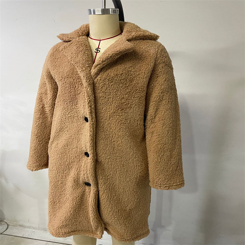 Comfortable and elegant women's coat for the winter season |Long Sleeve Lapel Jacket Lamb Wool Large