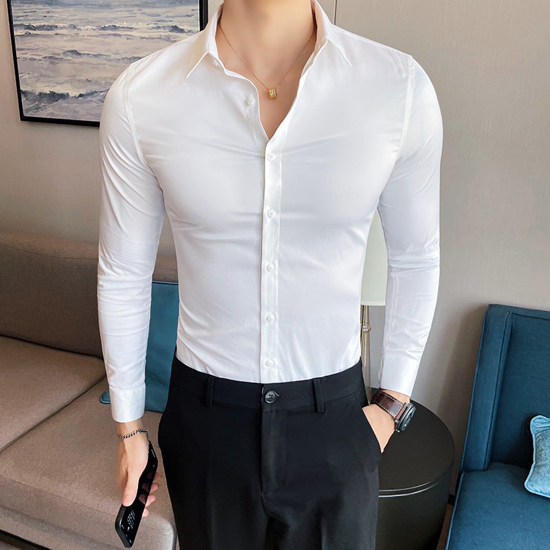 Men's Pure Red Solid Color  Long Sleeve Shirt For Autumn