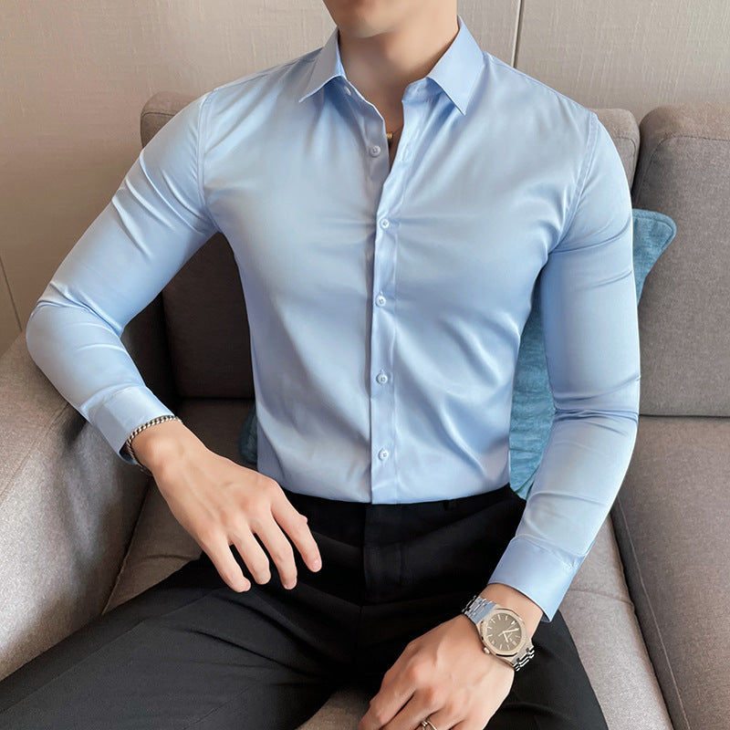 Men's Pure Red Solid Color  Long Sleeve Shirt For Autumn