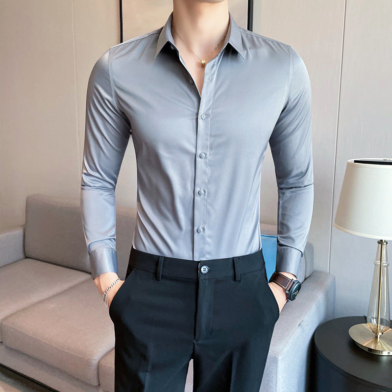 Men's Pure Red Solid Color  Long Sleeve Shirt For Autumn
