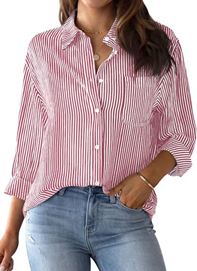 Women's Casual Loose Striped Long Sleeve Shirt for Home or Outing