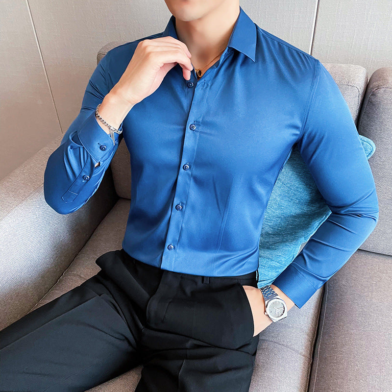 Men's Pure Red Solid Color  Long Sleeve Shirt For Autumn