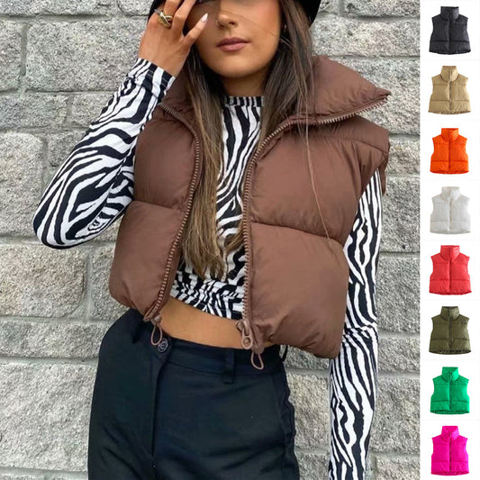Women's Coat for the Winter Season | Solid Color Zip Sleeveless Lapel Jacket Fashion