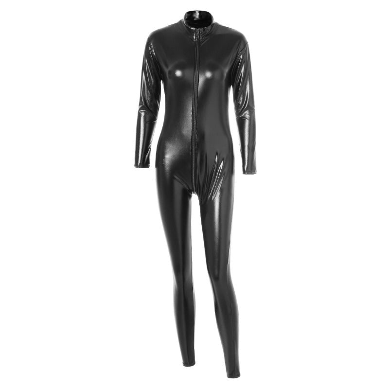 Women's Leather One-piece Full Patent Leather Zipper To Look Sensual And Wildly Attractive