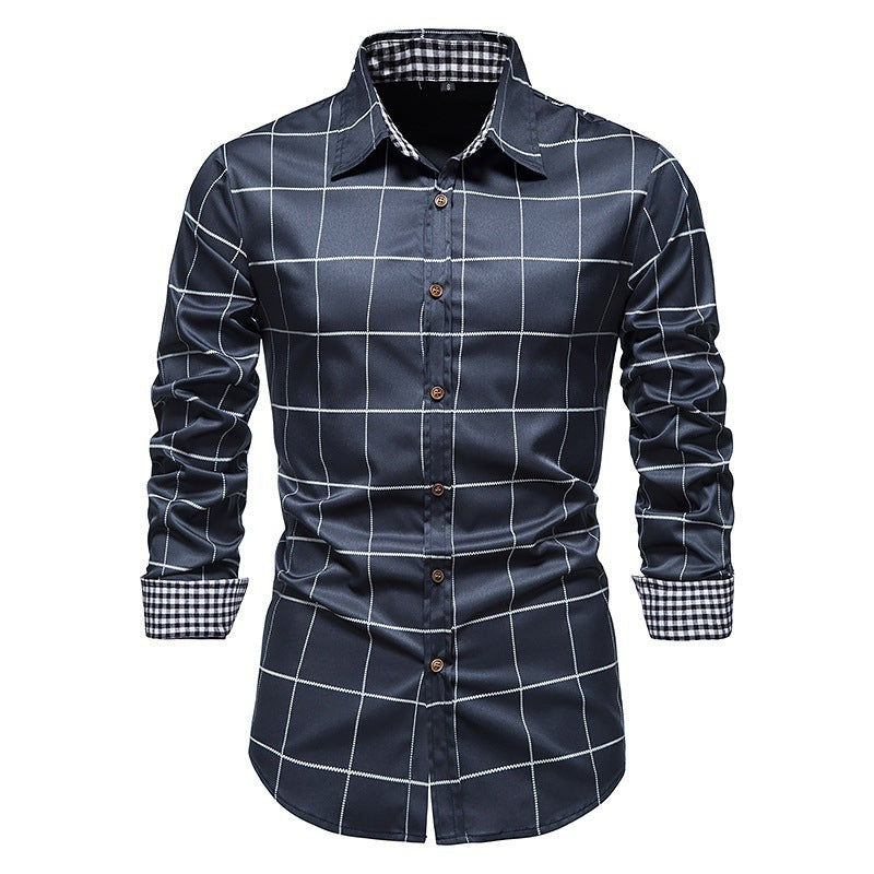 Men's Long Sleeved Shirt | White Black Red Navy Blue