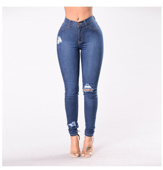Ripped Slim Slim Pants Dark Temperament Denim Pants