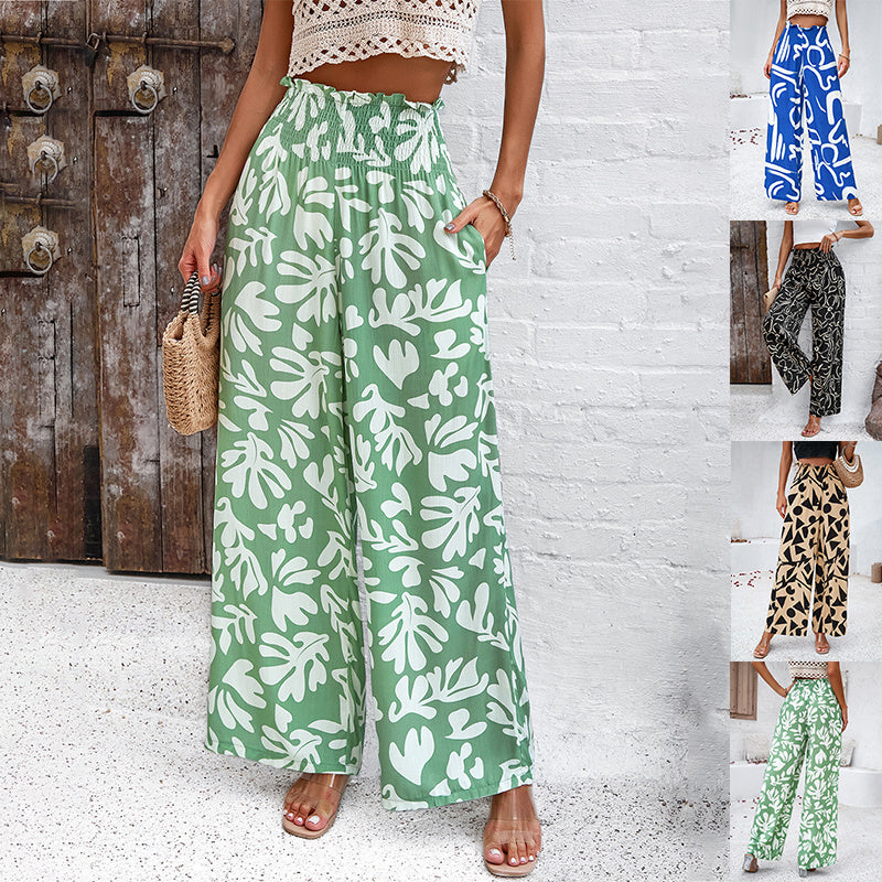 Elegant Loose Elastic High Waist Straight Pants For Womens