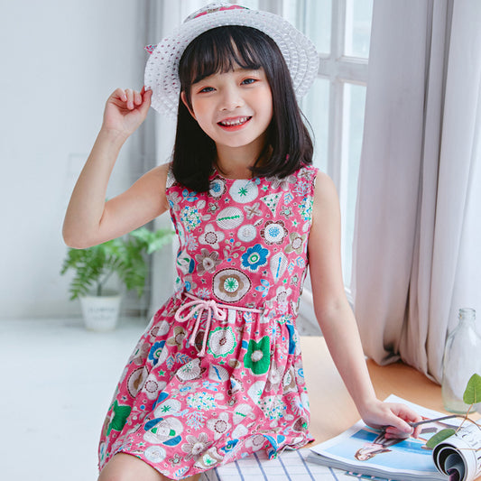 Girls Fashion Print Sleeveless Dress Hat Set