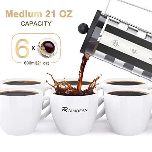 French Press Cafetiere 4 Cups, Stainless Steel Body Shell Coffee Maker- Heat Resistant - Stainless Steel Filter - To Start the Day and End the Afternoon