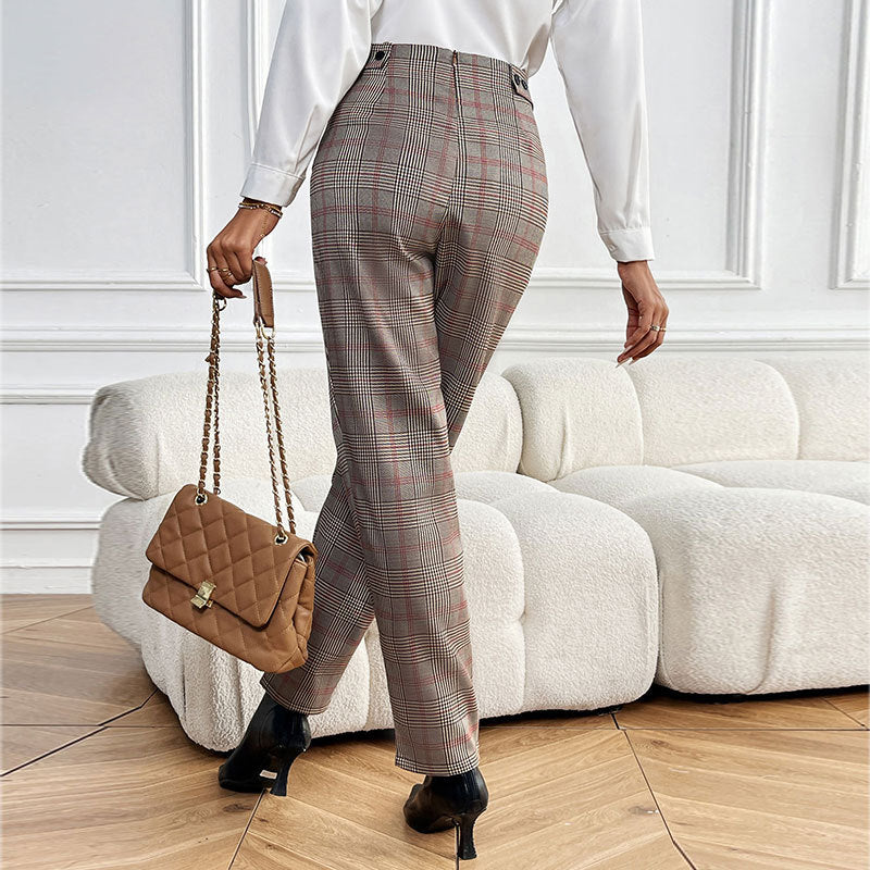 Houndstooth Suit Pants for Women – Elegant High-Waist Ladies Trousers