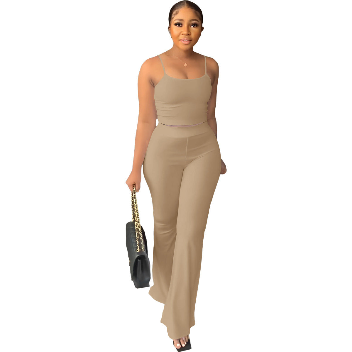 Women's Elegant Solid Color Sling Bell-bottom Pants Simple