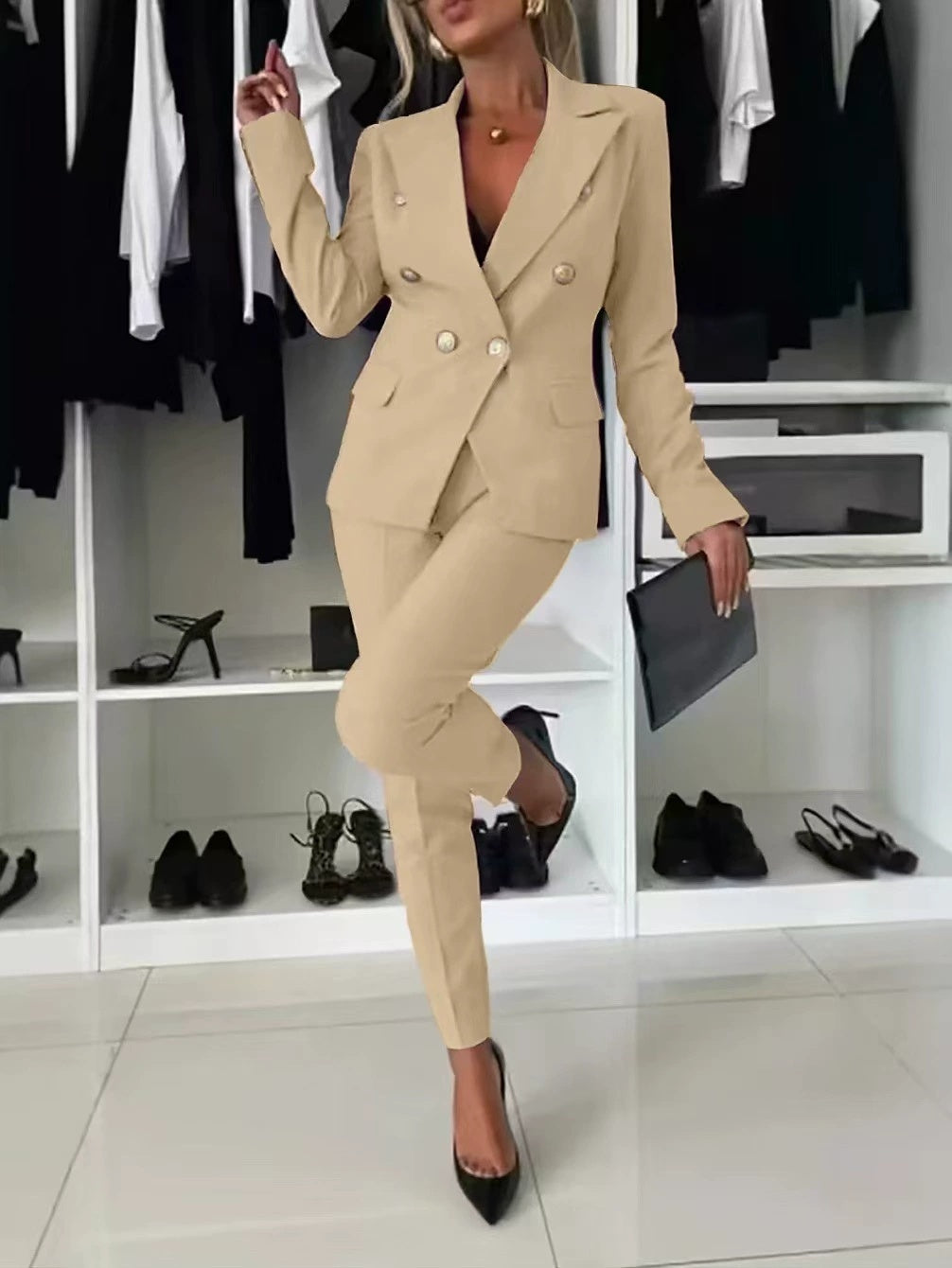 Office Business Set | Casual Suit Lapel Button-down Jacket For Women's