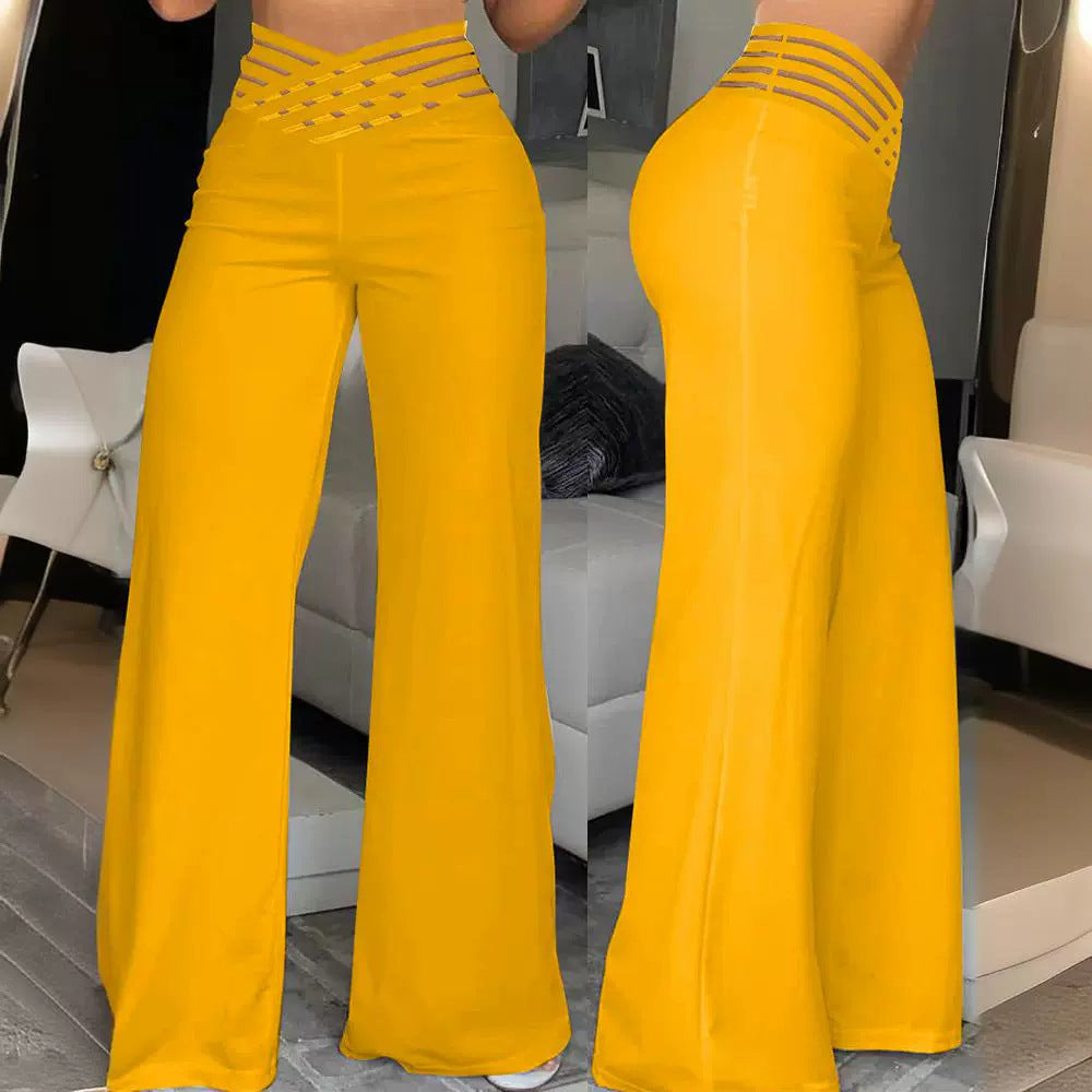 Women’s High-Waist Wide-Leg Pants – Ribbon Tie Elegant Trousers