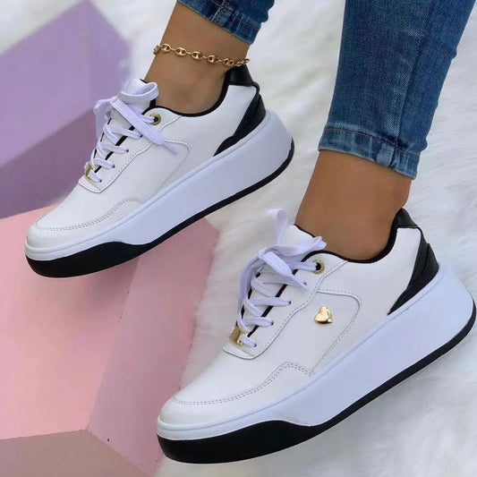 New Plus Size Casual Flat Round Toe Color-blocking Front Lace-up Platform Shoes