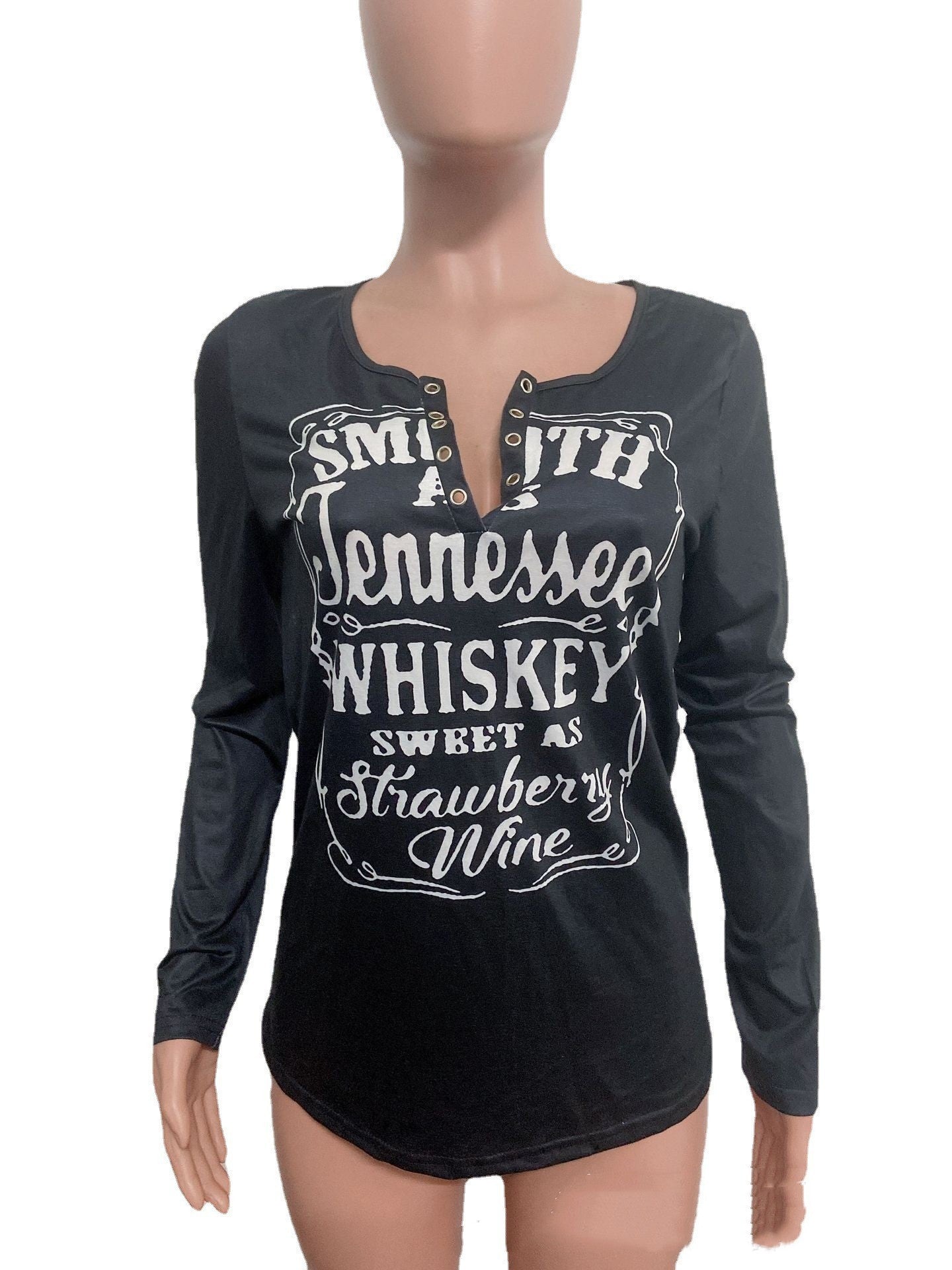 Women's Black Casual Long-sleeved Top