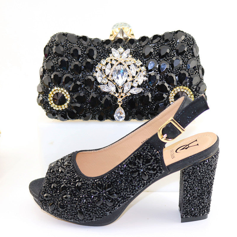 Women's Formal Heel Sandals For Night Club | Bag With Rhinestone Shoes.