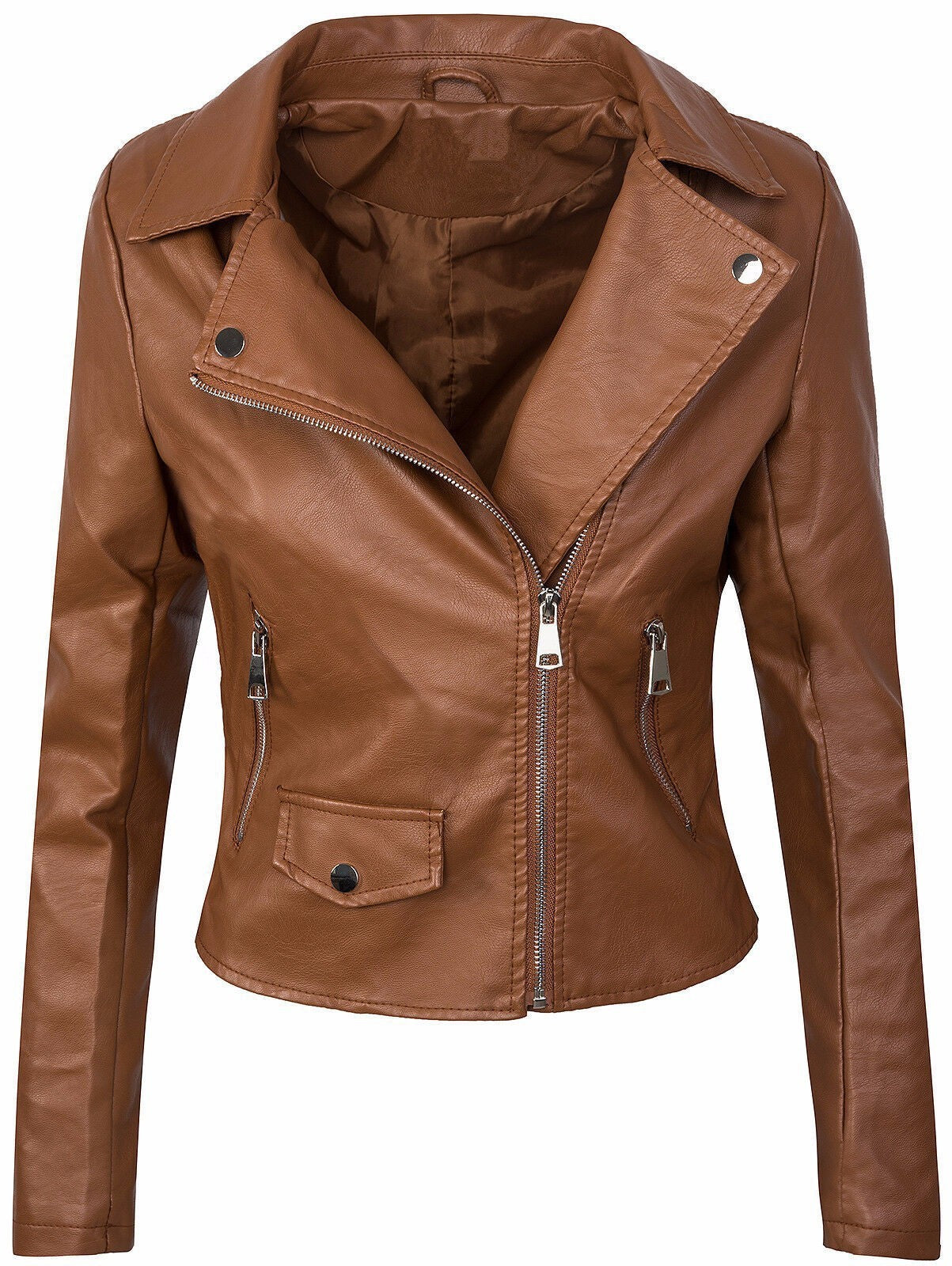 Stylish Leather Jacket For Women | Chic Slim PU Leather Fall Winter Coat With Short Zipper