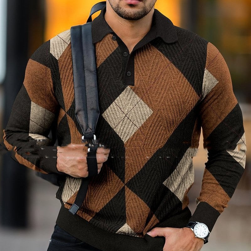 Men’s Casual Lapel Pullover – Digital Print Modern Style